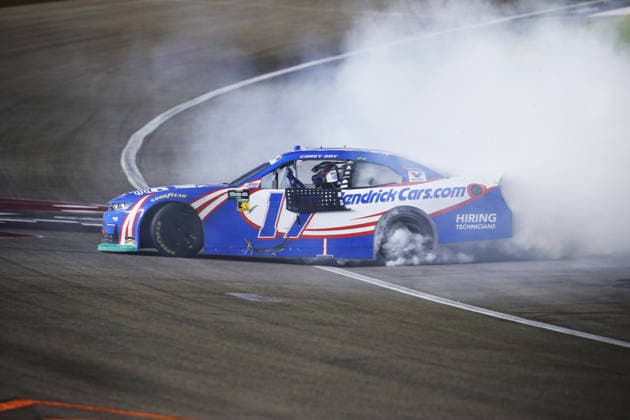 LAS VEGAS, NV - OCTOBER 03: Corey Day ( 17 Hendrick Motorsports HendrickCars.com Chevrolet) does a burnout after winning the NASCAR, Motorsport, USA O Reilly Auto Parts Series Focused Health 302 playoff race at Las Vegas Motor Speedway Saturday Oct. 3, 2026 in Las Vegas, Nevada. (Photo by Matthew Bolt Icon Sportswire) AUTO: OCT 03 NASCAR O™Reilly Auto Parts Series Focused Health 302 EDITORIAL USE ONLY Icon296000361863400