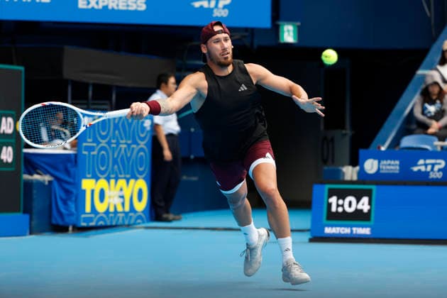 October 4, 2026, Tokyo, Japan: Kyrian Jacquet (France) returns a shot against Jaume Munar (Spain) during their Quarter-final match at the Kinoshita Group Japan Open Tennis Championships at Ariake Colosseum in Tokyo. The tournament runs from September 29 to October 6. Munar won 6-4, 6-2. Tennis 2026:Jaume Munar Battles Kyrian Jacquet In Japan Open - ZUMAm191 20261004_aap_m191_010 Copyright: xRodrigoxReyesxMarinx
