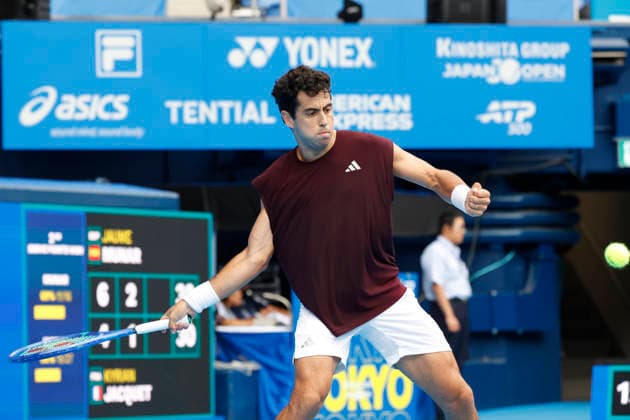 October 4, 2026, Tokyo, Japan: Jaume Munar (Spain) returns a shot against Kyrian Jacquet (France) during their Quarter-final match at the Kinoshita Group Japan Open Tennis Championships at Ariake Colosseum in Tokyo. The tournament runs from September 29 to October 6. Munar won 6-4, 6-2. Tennis 2026:Jaume Munar Battles Kyrian Jacquet In Japan Open - ZUMAm191 20261004_aap_m191_019 Copyright: xRodrigoxReyesxMarinx