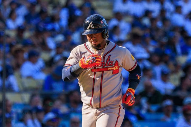 October 3, 2026, Los Angeles, California, USA: Ozzie Albies 1 of the Atlanta Braves crosses himself after hitting a two-run home run in the 9th inning during NLDS Game 1 against the Los Angeles Dodgers on Saturday October 3, 2026 at Dodger Stadium in Los Angeles, California. Dodgers defeat Braves, 5-3, in NLDS Game 1. JAVIER ROJAS PI Dodgers Vs. Braves NLDS - Game 1 - ZUMAp124 20261003_zaa_p124_054 Copyright: xJavierxRojasx