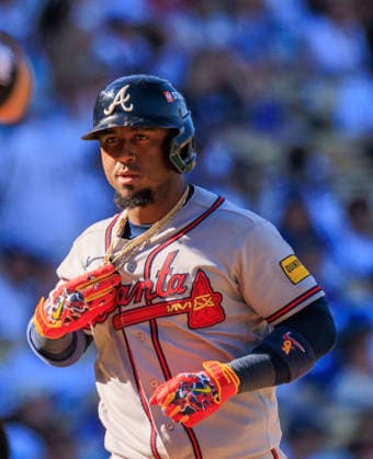 October 3, 2026, Los Angeles, California, USA: Ozzie Albies 1 of the Atlanta Braves crosses himself after hitting a two-run home run in the 9th inning during NLDS Game 1 against the Los Angeles Dodgers on Saturday October 3, 2026 at Dodger Stadium in Los Angeles, California. Dodgers defeat Braves, 5-3, in NLDS Game 1. JAVIER ROJAS PI Dodgers Vs. Braves NLDS - Game 1 - ZUMAp124 20261003_zaa_p124_055 Copyright: xJavierxRojasx