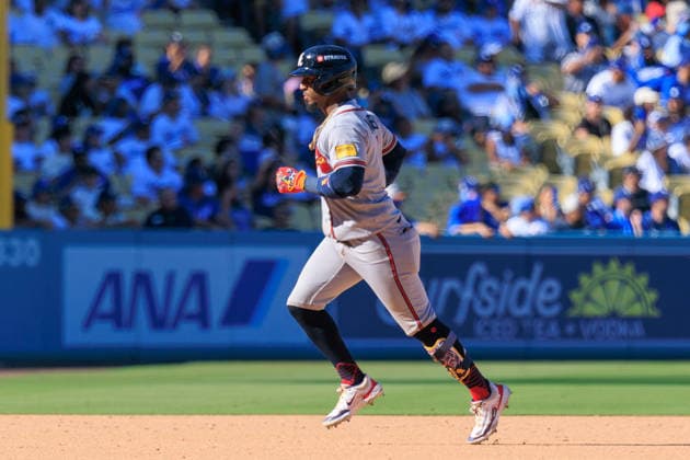October 3, 2026, Los Angeles, California, USA: Ozzie Albies 1 of the Atlanta Braves rounds the bases after hitting a two-run home run in the 9th inning during NLDS Game 1 against the Los Angeles Dodgers on Saturday October 3, 2026 at Dodger Stadium in Los Angeles, California. Dodgers defeat Braves, 5-3, in NLDS Game 1. JAVIER ROJAS PI Los Angeles USA - ZUMAp124 20261003_zaa_p124_052 Copyright: xJavierxRojasx