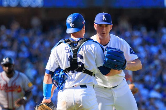 October 3, 2026, Los Angeles, California, USA: Catcher Will Smith 16 and Evan Phillips 59 of the Los Angeles Dodgers embrace after defeating the Atlanta Braves in NLDS Game 1 on Saturday, October 3, 2026, at Dodger Stadium in Los Angeles, California. Dodgers defeat Braves, 5-3, in NLDS Game 1. JAVIER ROJAS PI Los Angeles USA - ZUMAp124 20261003_zaa_p124_056 Copyright: xJavierxRojasx