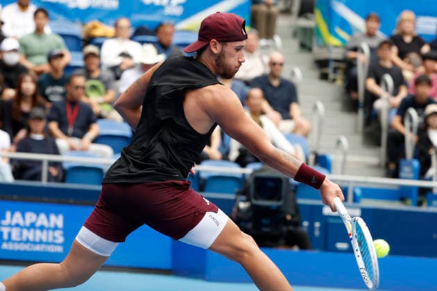 October 4, 2026, Tokyo, Japan: Kyrian Jacquet (France) returns a shot against Jaume Munar (Spain) during their Quarter-final match at the Kinoshita Group Japan Open Tennis Championships at Ariake Colosseum in Tokyo. The tournament runs from September 29 to October 6. Munar won 6-4, 6-2. Tokyo Japan - ZUMAm191 20261004_aap_m191_034 Copyright: xRodrigoxReyesxMarinx