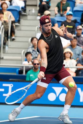 October 4, 2026, Tokyo, Japan: Kyrian Jacquet (France) returns a shot against Jaume Munar (Spain) during their Quarter-final match at the Kinoshita Group Japan Open Tennis Championships at Ariake Colosseum in Tokyo. The tournament runs from September 29 to October 6. Munar won 6-4, 6-2. Tokyo Japan - ZUMAm191 20261004_aap_m191_027 Copyright: xRodrigoxReyesxMarinx