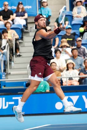 October 4, 2026, Tokyo, Japan: Kyrian Jacquet (France) returns a shot against Jaume Munar (Spain) during their Quarter-final match at the Kinoshita Group Japan Open Tennis Championships at Ariake Colosseum in Tokyo. The tournament runs from September 29 to October 6. Munar won 6-4, 6-2. Tokyo Japan - ZUMAm191 20261004_aap_m191_037 Copyright: xRodrigoxReyesxMarinx