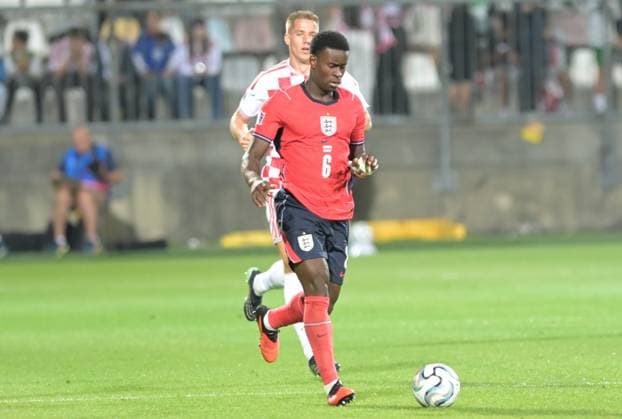 UEFA Nations League League A, Group C, Round 3, 2026–27, soccer match between Croatia and England, Dean Sculac Rujevica Stadium, Rijeka, Croatia, October 3, 2026: Marc Guahi of England, number 6, seen in action during the UEFA Nations League League A, Group C, Round 3, 2026–27, soccer match between Croatia and England at Dean Sculac Rujevica Stadium, Rijeka, Croatia, October 3, 2026 Copyright: xBEAUTIFULxSPORTS Stanusicx