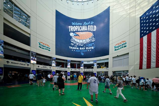 October 3, 2026, St. Petersburg, Florida, USA: A general image of the entrance with the Postseason logo prior to game one of the ALDS for the 2026 MLB, Baseball Herren, USA Playoffs between the Tampa Bay Rays and the New York Yankees on October 3, 2026 at Tropicana Field. The Rays beat the Yankees 1-0. MLB 2026: ALDS Tampa Bay 1 : 0 New York Yankees  - ZUMAh180 20261003_zsp_h180_009 Copyright: xKimxHukarix