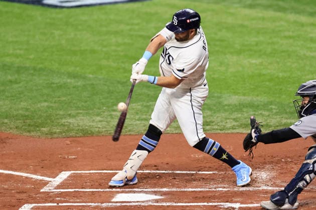 October 3, 2026, St. Petersburg, Florida, USA: Tampa Bay Rays first baseman Jonathan Aranda (8) flies out to New York Yankees center fielder Trent Grisham (12) during the first inning of game one of the ALDS for the 2026 MLB, Baseball Herren, USA Playoffs on October 3, 2026 at Tropicana Field. The Rays beat the Yankees 1-0. St. Petersburg USA - ZUMAh180 20261003_zsp_h180_055 Copyright: xKimxHukarix
