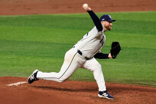 October 3, 2026, St. Petersburg, Florida, USA: Tampa Bay Rays starting pitcher Drew Rasmussen (57) delivers a pitch during the third inning of game one of the ALDS for the 2026 MLB, Baseball Herren, USA Playoffs against the New York Yankees on October 3, 2026 at Tropicana Field. The Rays beat the Yankees 1-0. St. Petersburg USA - ZUMAh180 20261003_zsp_h180_046 Copyright: xKimxHukarix