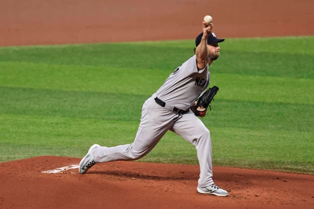 October 3, 2026, St. Petersburg, Florida, USA: New York Yankees starting pitcher Gerrit Cole (45) delivers a pitch during the first inning of game one of the ALDS for the 2026 MLB, Baseball Herren, USA Playoffs on October 3, 2026 at Tropicana Field. The Rays beat the Yankees 1-0. St. Petersburg USA - ZUMAh180 20261003_zsp_h180_047 Copyright: xKimxHukarix