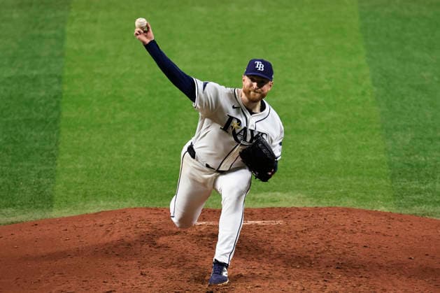 October 3, 2026, St. Petersburg, Florida, USA: Tampa Bay Rays starting pitcher Drew Rasmussen (57) delivers a pitch in the sixth inning of game one of the ALDS for the 2026 MLB, Baseball Herren, USA Playoffs against the New York Yankees on October 3, 2026 at Tropicana Field. The Rays beat the Yankees 1-0. St. Petersburg USA - ZUMAh180 20261003_zsp_h180_091 Copyright: xKimxHukarix