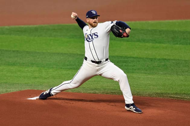 October 3, 2026, St. Petersburg, Florida, USA: Tampa Bay Rays starting pitcher Drew Rasmussen (57) delivers a pitch during the first inning of game one of the ALDS for the 2026 MLB, Baseball Herren, USA Playoffs on October 3, 2026 at Tropicana Field. The Rays beat the Yankees 1-0. St. Petersburg USA - ZUMAh180 20261003_zsp_h180_040 Copyright: xKimxHukarix