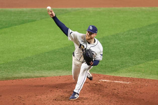 October 3, 2026, St. Petersburg, Florida, USA: Tampa Bay Rays starting pitcher Drew Rasmussen (57) delivers a pitch in the fourth inning of game one of the ALDS for the 2026 MLB, Baseball Herren, USA Playoffs against the New York Yankees on October 3, 2026 at Tropicana Field. The Rays beat the Yankees 1-0. St. Petersburg USA - ZUMAh180 20261003_zsp_h180_035 Copyright: xKimxHukarix