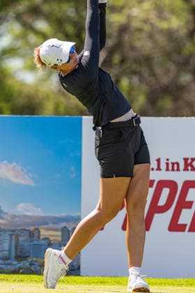 October 3, 2026, Honolulu, Hawaii, USA: POLLY MACK tees off at the 8th tee box during Round 3 of the 2026 Lotte Championship at Hoakalei Country Club, Ewa Beach, Hawaii, USA. 2026 Lotte Championship Presented By Hoakalei  - ZUMAm310 20261003_zsp_m310_042 Copyright: xElliotxMilesx