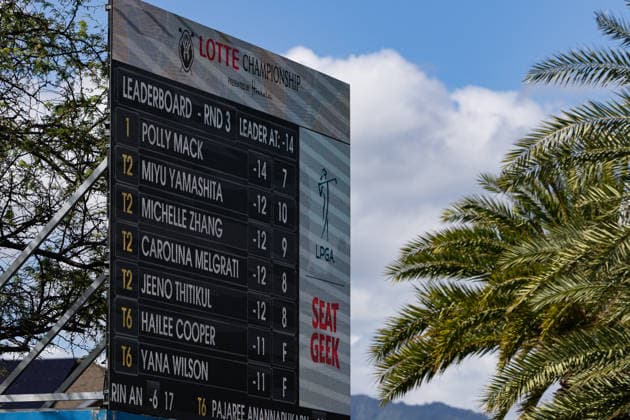 October 3, 2026, Honolulu, Hawaii, USA: POLLY MACK is at the top of the leader board through seven holes during Round 3 of the 2026 Lotte Championship at Hoakalei Country Club, Ewa Beach, Hawaii, USA. 2026 Lotte Championship Presented By Hoakalei - ZUMAm310 20261003_zsp_m310_044 Copyright: xElliotxMilesx