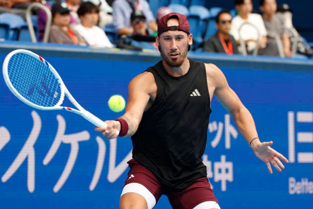 October 4, 2026, Tokyo, Japan: Kyrian Jacquet (France) returns a shot against Jaume Munar (Spain) during their Quarter-final match at the Kinoshita Group Japan Open Tennis Championships at Ariake Colosseum in Tokyo. The tournament runs from September 29 to October 6. Munar won 6-4, 6-2. Tokyo Japan - ZUMAm191 20261004_aap_m191_013 Copyright: xRodrigoxReyesxMarinx