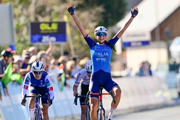 UEC 2026 Road European Championships Ljubljana 04 10 2026 LJUBLJANA, SLOVENIA - OCTOBER 04 : Ballan Azzurra (ITA) wins in front of Lestrade Morgane (FRA) during the Women Junior cycling road race at the 2026 UEC Road European Championships, an UCI Continental Championships cycling race of 66,3 km with start and finish in Sencur on October 4, 2026 in Ljubljana, Slovenia, 04 10 2026 Ljubljana Slovenia  Copyright: xJanxDexMeuleneirx
