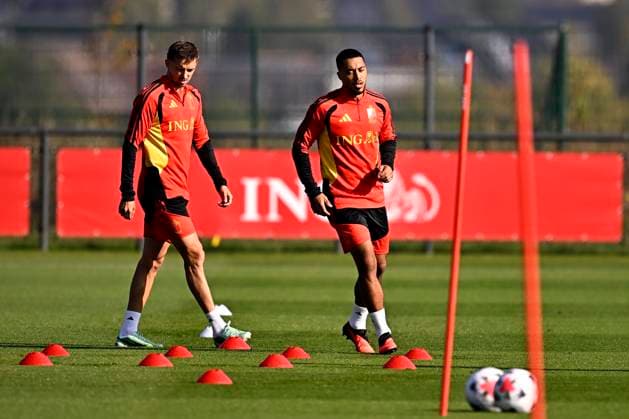 France v Belgium - UEFA Nations League 2026 Media Activities 04 10 2026 TUBIZE, BELGIUM - OCTOBER 04 : Tielemans Youri midfielder of Belgium and Castagne Timothy defender of Belgium pictured during a training session ahead of the UEFA Nations League tournament league phase matchday 4 group A1 match between France and Belgium on October 4, 2026 in Tubize, Belgium, 04 10 2026 Tubize Belgium Copyright: xTomasxSiskx