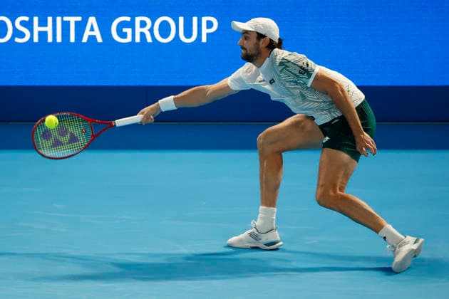 October 4, 2026, Tokyo, Japan: Valentin Vacherot (Monaco) returns a shot against Arthur Fils (France) during their quarterfinal match at the Kinoshita Group Japan Open Tennis Championships at Ariake Colosseum in Tokyo. The tournament runs from September 29 to October 6. Vacherot won 7-5, 4-6, 6-4. Tokyo Japan - ZUMAm191 20261004_aap_m191_110 Copyright: xRodrigoxReyesxMarinx