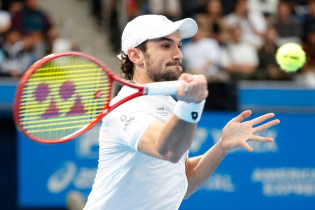 October 4, 2026, Tokyo, Japan: Valentin Vacherot (Monaco) returns a shot against Arthur Fils (France) during their quarterfinal match at the Kinoshita Group Japan Open Tennis Championships at Ariake Colosseum in Tokyo. The tournament runs from September 29 to October 6. Vacherot won 7-5, 4-6, 6-4. Tokyo Japan - ZUMAm191 20261004_aap_m191_105 Copyright: xRodrigoxReyesxMarinx