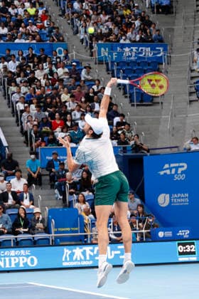 October 4, 2026, Tokyo, Japan: Valentin Vacherot (Monaco) serves against Arthur Fils (France) during their quarterfinal match at the Kinoshita Group Japan Open Tennis Championships at Ariake Colosseum in Tokyo. The tournament runs from September 29 to October 6. Vacherot won 7-5, 4-6, 6-4. Tokyo Japan - ZUMAm191 20261004_aap_m191_108 Copyright: xRodrigoxReyesxMarinx