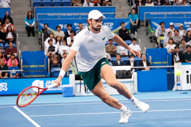 October 4, 2026, Tokyo, Japan: Valentin Vacherot (Monaco) returns a shot against Arthur Fils (France) during their quarterfinal match at the Kinoshita Group Japan Open Tennis Championships at Ariake Colosseum in Tokyo. The tournament runs from September 29 to October 6. Vacherot won 7-5, 4-6, 6-4. Tokyo Japan - ZUMAm191 20261004_aap_m191_102 Copyright: xRodrigoxReyesxMarinx