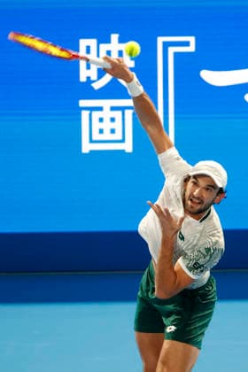 October 4, 2026, Tokyo, Japan: Valentin Vacherot (Monaco) serves against Arthur Fils (France) during their quarterfinal match at the Kinoshita Group Japan Open Tennis Championships at Ariake Colosseum in Tokyo. The tournament runs from September 29 to October 6. Vacherot won 7-5, 4-6, 6-4. Tokyo Japan - ZUMAm191 20261004_aap_m191_126 Copyright: xRodrigoxReyesxMarinx