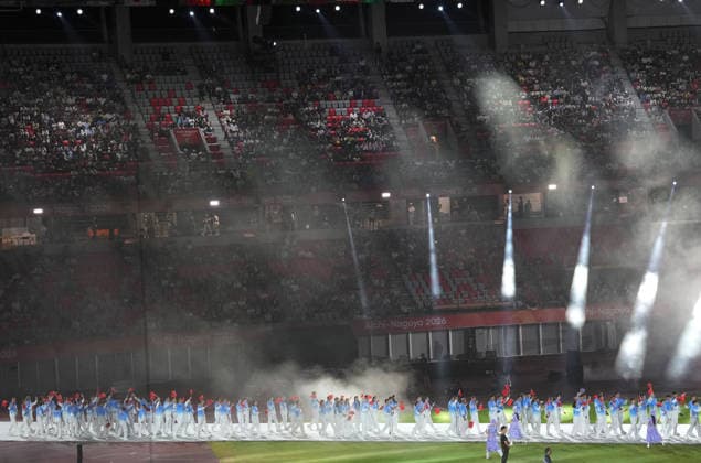 (261004) -- NAGOYA, Oct. 4, 2026 -- Delegation of China parade into the stadium during the closing ceremony of the 20th Asian Games Aichi-Nagoya 2026 in Nagoya, Japan, Oct. 4, 2026. ) (SP)JAPAN-NAGOYA-ASIAN GAMES-CLOSING CEREMONY JiaxYuchen