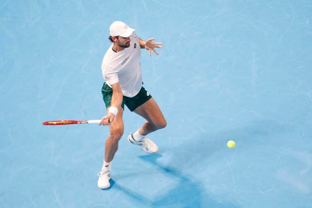 October 4, 2026, Tokyo, Japan: Valentin Vacherot (Monaco) returns a shot against Arthur Fils (France) during their quarterfinal match at the Kinoshita Group Japan Open Tennis Championships at Ariake Colosseum in Tokyo. The tournament runs from September 29 to October 6. Vacherot won 7-5, 4-6, 6-4. Tokyo Japan - ZUMAm191 20261004_aap_m191_095 Copyright: xRodrigoxReyesxMarinx