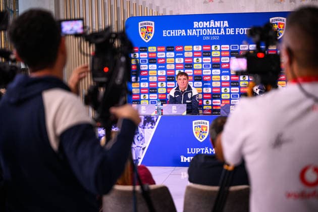 October 4, 2026: Head coach Gheorghe Hagi of the Romanian men’s national soccer team at a press conference on October 4, 2026 in Bucharest. Photo by Ludvig Thunman, BILDBYRAN. Code: LT LT0825. soccer, football, Fotball Nations League, UEFA Nations League, press conference, Romania, bbeng, soccer, football, Fotball Nations League, UEFA Nations League, press conference, Romaniabbeng Copyright: LUDVIGxTHUNMAN BB261004LT004