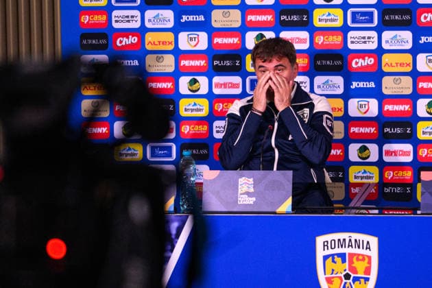 October 4, 2026: Head coach Gheorghe Hagi of the Romanian men’s national soccer team at a press conference on October 4, 2026 in Bucharest. Photo by Ludvig Thunman, BILDBYRAN. Code: LT LT0825. soccer, football, Fotball Nations League, UEFA Nations League, press conference, Romania, bbeng, soccer, football, Fotball Nations League, UEFA Nations League, press conference, Romaniabbeng Copyright: LUDVIGxTHUNMAN BB261004LT011