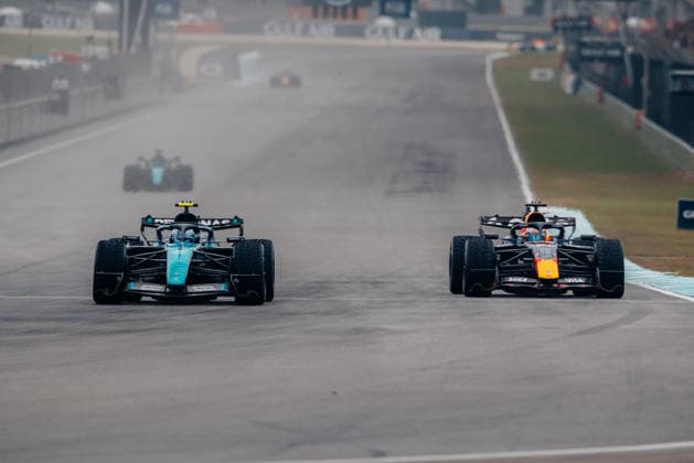 FORMULA 1 GULF AIR BAHRAIN GRAND PRIX IN MALAYSIA 2026 Andrea Kimi Antonelli (Mercedes AMG Petronas Formula One Team, 12) and Max Verstappen (Oracle Red Bull Racing, 03) battling for the lead at the Bahrain GP in Malaysia 2026 04 10 2026