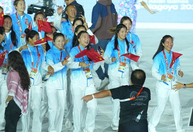 (261004) -- NAGOYA, Oct. 4, 2026 -- Delegation of China parade into the stadium during the closing ceremony of the 20th Asian Games Aichi-Nagoya 2026 in Nagoya, Japan, Oct. 4, 2026. ) (SP)JAPAN-NAGOYA-ASIAN GAMES-CLOSING CEREMONY CheongxKamxKa