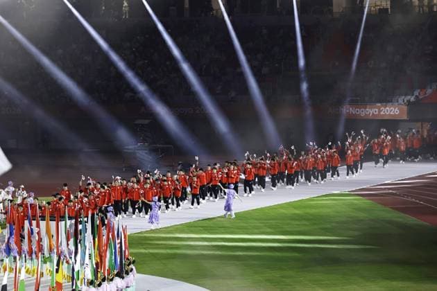 Aichi-Nagoya Asian Games: Closing ceremony Japanese athletes march during the closing ceremony of the Aichi-Nagoya Asian Games at Mizuho Park Athletic Stadium in Nagoya, central Japan, on Oct. 4, 2026. A14AA0005630013P