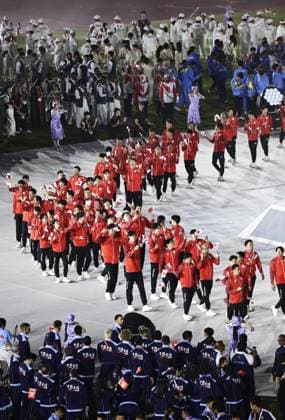 Aichi-Nagoya Asian Games: Closing ceremony Japanese athletes march during the closing ceremony of the Aichi-Nagoya Asian Games at Mizuho Park Athletic Stadium in Nagoya, central Japan, on Oct. 4, 2026. A14AA0005630014P
