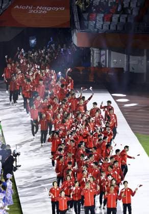 Aichi-Nagoya Asian Games: Closing ceremony Japanese athletes march during the closing ceremony of the Aichi-Nagoya Asian Games at Mizuho Park Athletic Stadium in Nagoya, central Japan, on Oct. 4, 2026. A14AA0005630017P