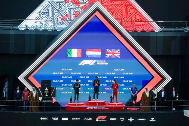 F1 - BAHRAIN GRAND PRIX IN MALAYSIA 2026 Podium, KIMI ANTONELLI Andrea (ita), Mercedes AMG F1 Team W16, VERSTAPPEN Max (nld), Red Bull Racing Ford RB22, HAMILTON Lewis (gbr), Scuderia Ferrari SF-26, portrait during the 2026 Formula 1 Bahrain Grand Prix in Malaysia, 16th round of the 2026 Formula One World Championship, WM, Weltmeisterschaft from October 2 to 4, 2026 on the Sepang International Circuit, in Sepang, Malaysia - SepangMalaysia  Copyright: xANTONINxVINCENTx