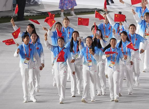(261004) -- NAGOYA, Oct. 4, 2026 -- Delegation of China parade into the stadium during the closing ceremony of the 20th Asian Games Aichi-Nagoya 2026 in Nagoya, Japan, Oct. 4, 2026. ) (SP)JAPAN-NAGOYA-ASIAN GAMES-CLOSING CEREMONY LuoxYuan