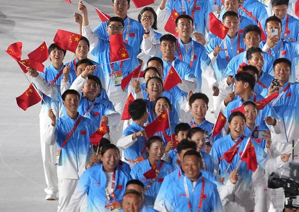 (261004) -- NAGOYA, Oct. 4, 2026 -- Delegation of China parade into the stadium during the closing ceremony of the 20th Asian Games Aichi-Nagoya 2026 in Nagoya, Japan, Oct. 4, 2026. ) (SP)JAPAN-NAGOYA-ASIAN GAMES-CLOSING CEREMONY LuoxYuan