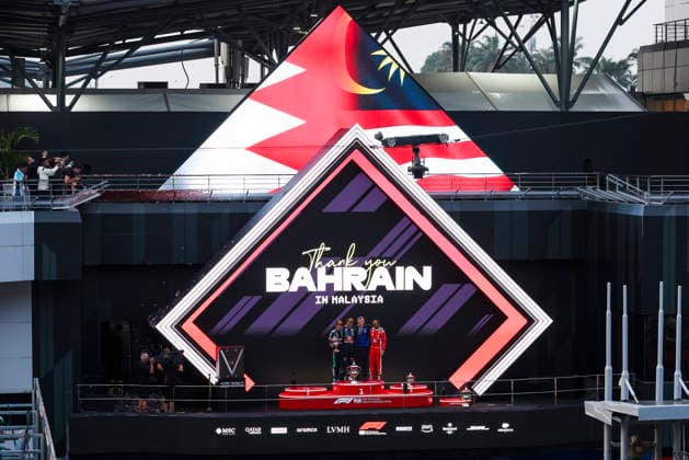 F1 - BAHRAIN GRAND PRIX IN MALAYSIA 2026 Podium, KIMI ANTONELLI Andrea (ita), Mercedes AMG F1 Team W16, VERSTAPPEN Max (nld), Red Bull Racing Ford RB22, LECLERC Charles (mco), Scuderia Ferrari SF-26, portrait during the 2026 Formula 1 Bahrain Grand Prix in Malaysia, 16th round of the 2026 Formula One World Championship, WM, Weltmeisterschaft from October 2 to 4, 2026 on the Sepang International Circuit, in Sepang, Malaysia - SepangMalaysia  Copyright: xDPPIx