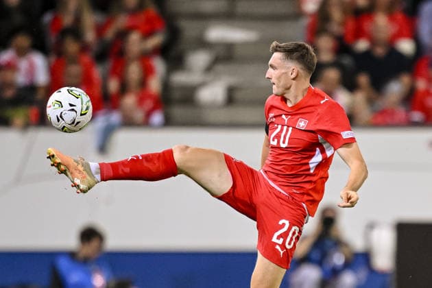 Michel Aebischer of Switzerland controls the ball during the UEFA Nations League 2026–27 group stage match between Switzerland and Slovenia at Luzern Arena on October 3, 2026, in Lucerne, Switzerland. Photo by Harry Langer, DeFodi Images