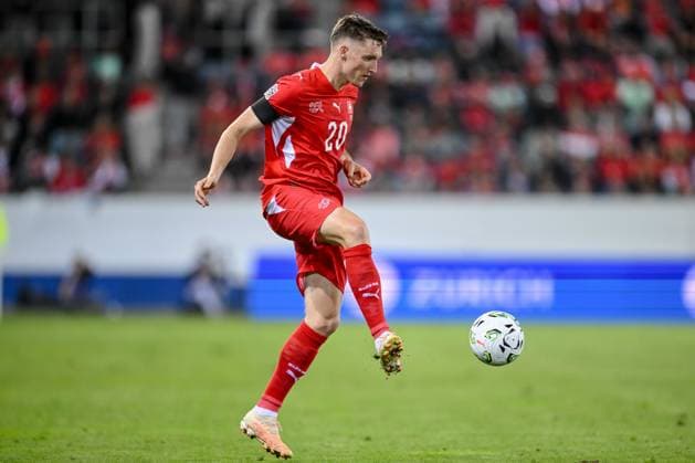 Michel Aebischer of Switzerland controls the ball during the UEFA Nations League 2026–27 group stage match between Switzerland and Slovenia at Luzern Arena on October 3, 2026, in Lucerne, Switzerland. Photo by Harry Langer, DeFodi Images