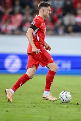 Michel Aebischer of Switzerland controls the ball during the UEFA Nations League 2026–27 group stage match between Switzerland and Slovenia at Luzern Arena on October 3, 2026, in Lucerne, Switzerland. Photo by Harry Langer, DeFodi Images