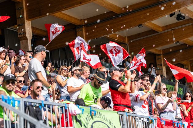 AMERICAN FOOTBALL - IFAF EC, AUT vs BEL SALZBURG,AUSTRIA,04.OCT.26 - AMERICAN FOOTBALL - IFAF European Championship, EM, Europameisterschaft Austria vs Belgium. Image shows fans of AUT. GEPAxpictures xJulioxArellano