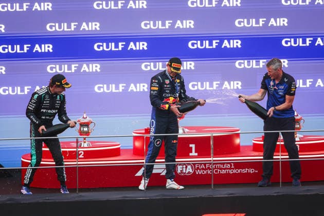 F1 - BAHRAIN GRAND PRIX IN MALAYSIA 2026 podium VERSTAPPEN Max (nld), Red Bull Racing Ford RB22, KIMI ANTONELLI Andrea (ita), Mercedes AMG F1 Team W17, portrait during the 2026 Formula 1 Bahrain Grand Prix in Malaysia, 16th round of the 2026 Formula One World Championship, WM, Weltmeisterschaft from October 2 to 4, 2026 on the Sepang International Circuit, in Sepang, Malaysia - SepangMalaysia Copyright: xANTONINxVINCENTx