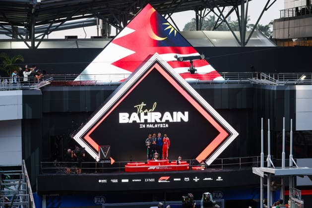 F1 - BAHRAIN GRAND PRIX IN MALAYSIA 2026 podium KIMI ANTONELLI Andrea (ita), Mercedes AMG F1 Team W17, VERSTAPPEN Max (nld), Red Bull Racing Ford RB22, HAMILTON Lewis (gbr), Scuderia Ferrari SF-26, portrait during the 2026 Formula 1 Bahrain Grand Prix in Malaysia, 16th round of the 2026 Formula One World Championship, WM, Weltmeisterschaft from October 2 to 4, 2026 on the Sepang International Circuit, in Sepang, Malaysia - SepangMalaysia  Copyright: xANTONINxVINCENTx