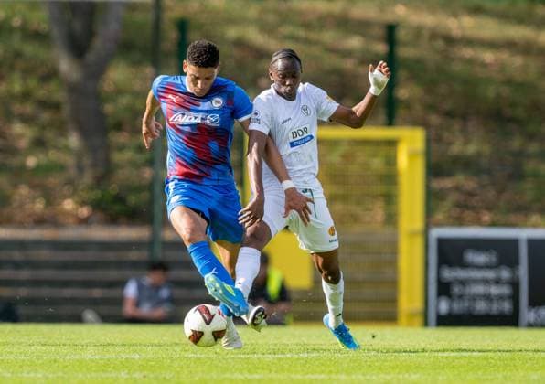 Soccer, Men s, 2026–2027 Season, COSY WASCH Berlin State Cup, Round 3, SV Tasmania vs. VSG Altglienicke, from left: Pedro Vitor Cruz Magalhaes (SV Tasmania Berlin), Mohamed Sydney Sylla (VSG Altglienicke), October 4, 2026, Copyright: xMatthiasxKochx