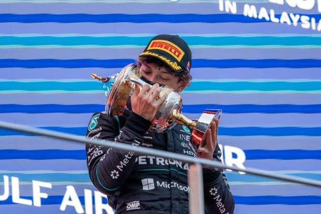 October 4, 2026, Kuala Lumpur, Malaysia: Andrea Kimi Antonelli (ITA) (Mercedes-AMG Petronas F1 Team) on the podium after the race of the Formula 1 Bahrain Grand Prix In Malaysia 2026 at the Sepang International Circuit. Kuala Lumpur Malaysia - ZUMAs197 20261004_aaa_s197_017 Copyright: xLucaxMartinix
