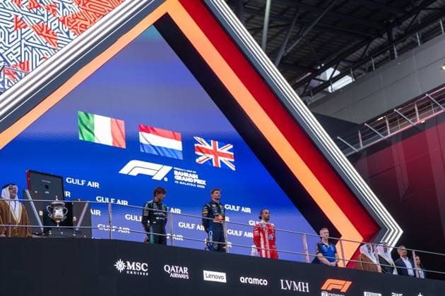 October 4, 2026, Kuala Lumpur, Malaysia: Andrea Kimi Antonelli (ITA) (Mercedes-AMG Petronas F1 Team), Max Verstappen (NLD) (Oracle Red Bull Racing) and Lewis Hamilton (GBR) (Scuderia Ferrari HP) on the podium after the race of the Formula 1 Bahrain Grand Prix In Malaysia 2026 at the Sepang International Circuit. Kuala Lumpur Malaysia - ZUMAs197 20261004_aaa_s197_022 Copyright: xLucaxMartinix